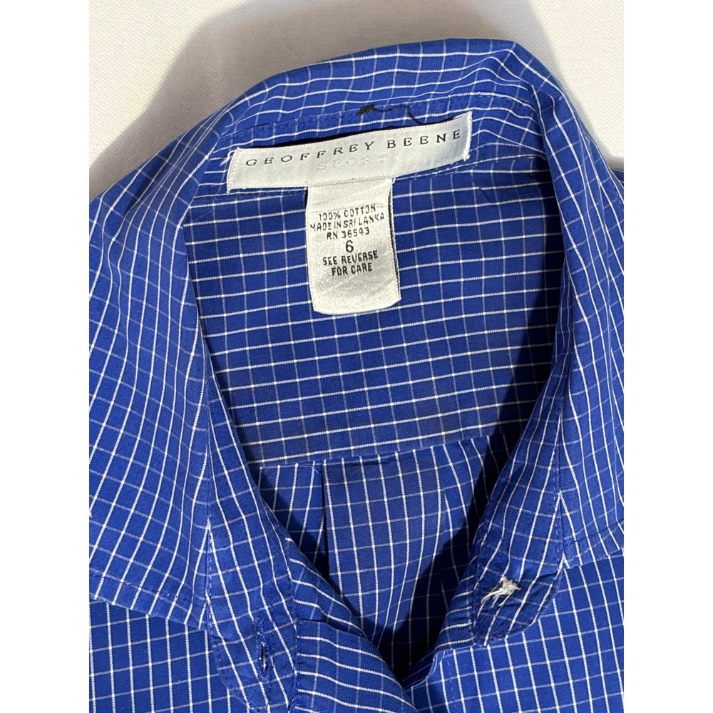 Geoffrey Beene Sport Womens Blue Grid Check Button Down Shirt Cotton Size 6